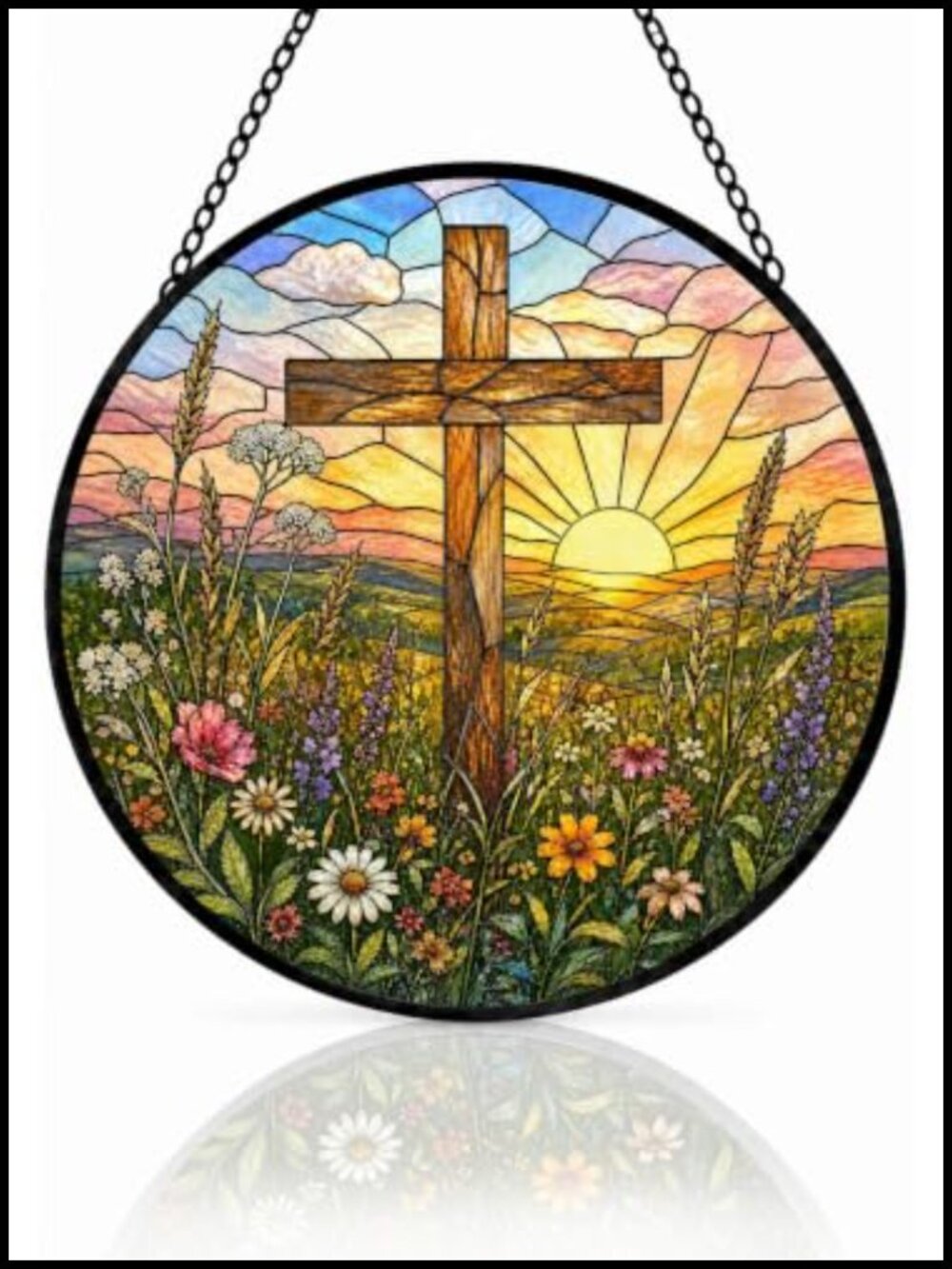 Glass Cross Suncatcher Hanging Ornament Church Home Decor Gift